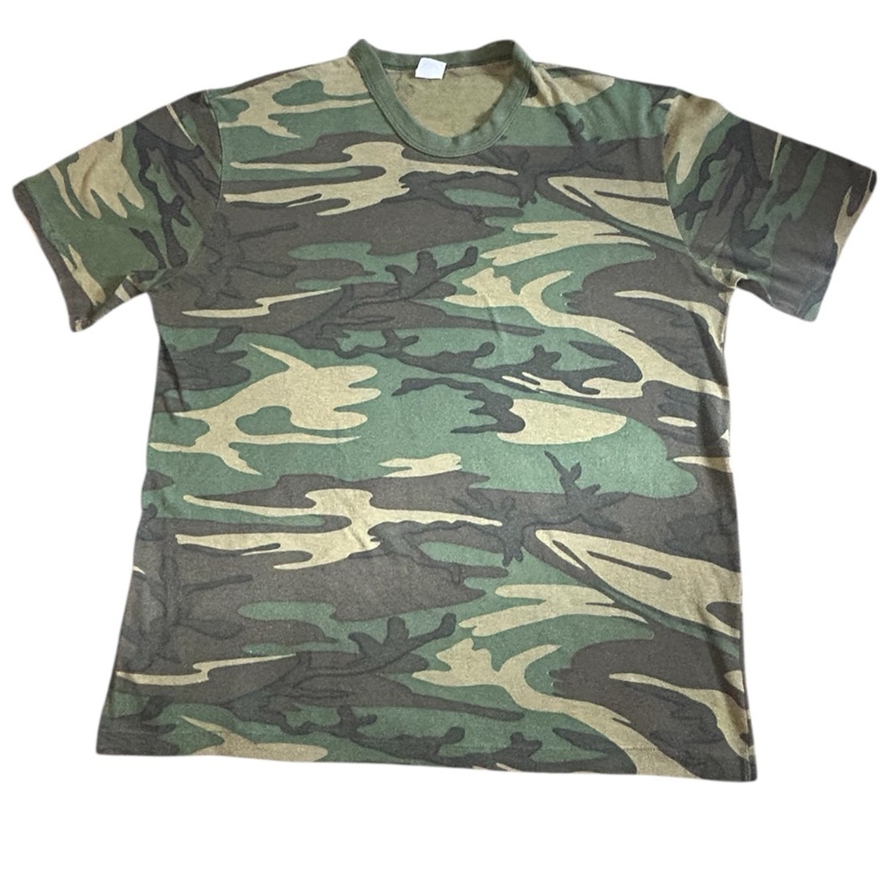 Vintage Camo Tee Single Stitch Green Military Shirt No Tag Faded